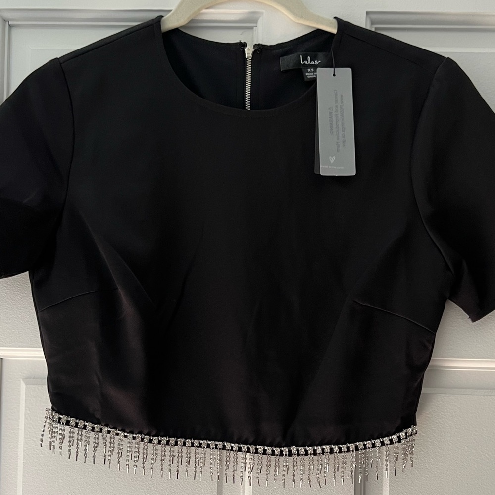 NWT LULUS EMBELLISHED RHINESTONE CROP TOP BLACK XS